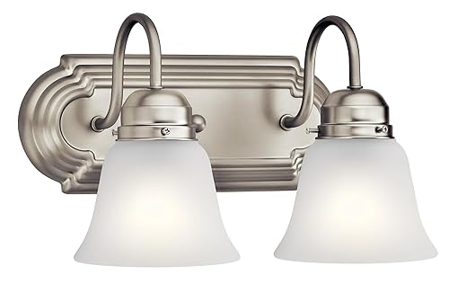Kichler 12.25" 2-Light Vanity Bath Light in Brushed Nickel, Modern Bathroom Light with Clear Satin Etched Glass, (12.25" W x 8" H), 5336NIS