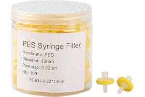 Syringe Filters PES Lab Filter 0.22μm Hydrophilic Filtration, Pore Size, 13mm Diameter, Non-Sterile PES Membrane, Pack of 100