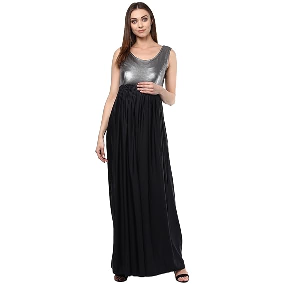 Maternity Maxi Dress Black & Silver