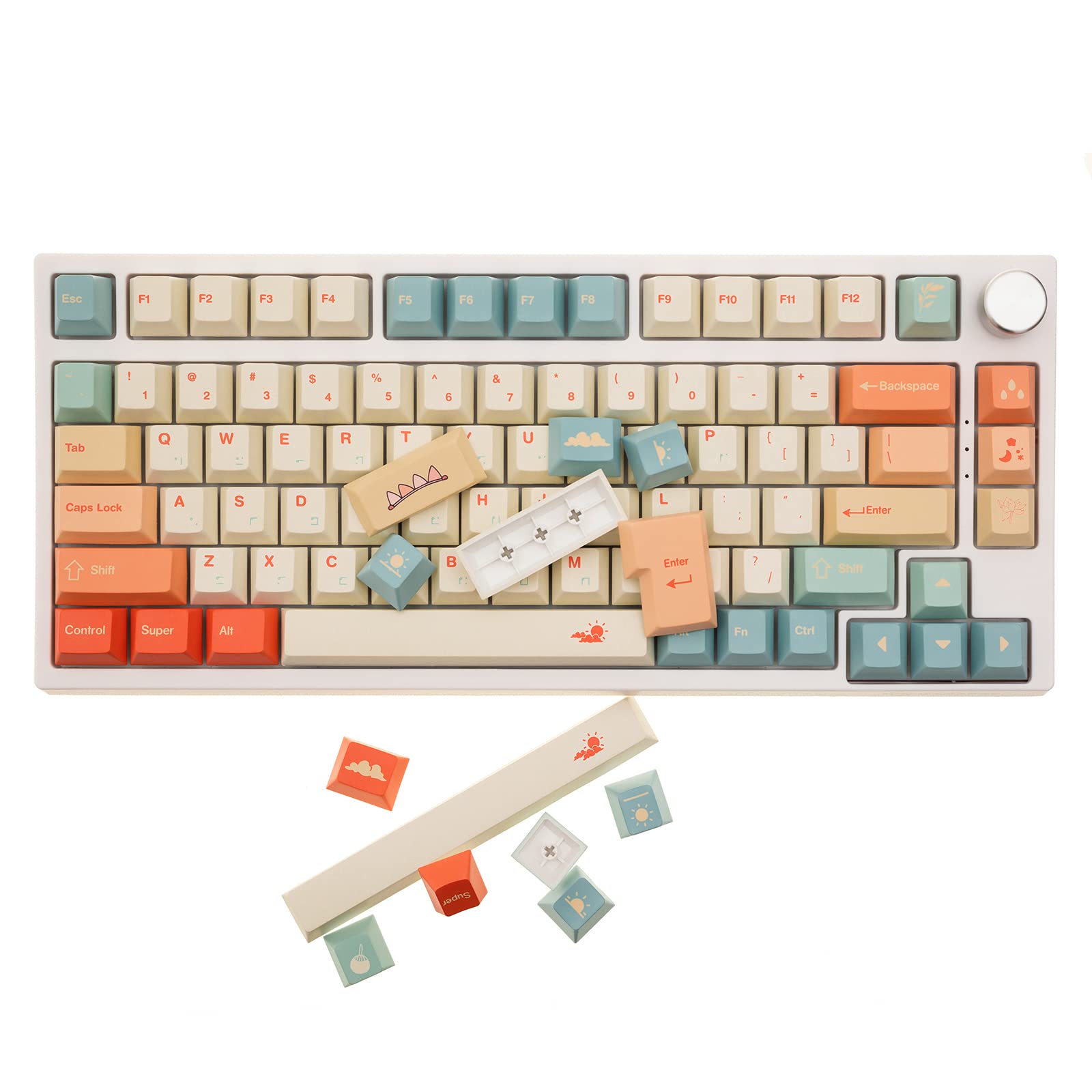 Photo 1 of GK GAMAKAY 145 Keys Summer Love Theme Keycaps Set, Cherry Profile PBT Dye-Sub Double-Shot Keycap Set Suitable for LK67 TK75 /87/98/104/108 ANSI Layout Mechanical Gaming Keyboard (Orange)
