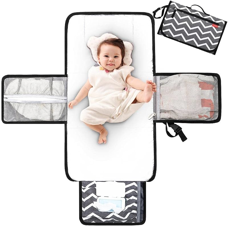 Lekebaby Portable Nappy Changing Mat Travel with Wipe-Pocket Head Cushion White