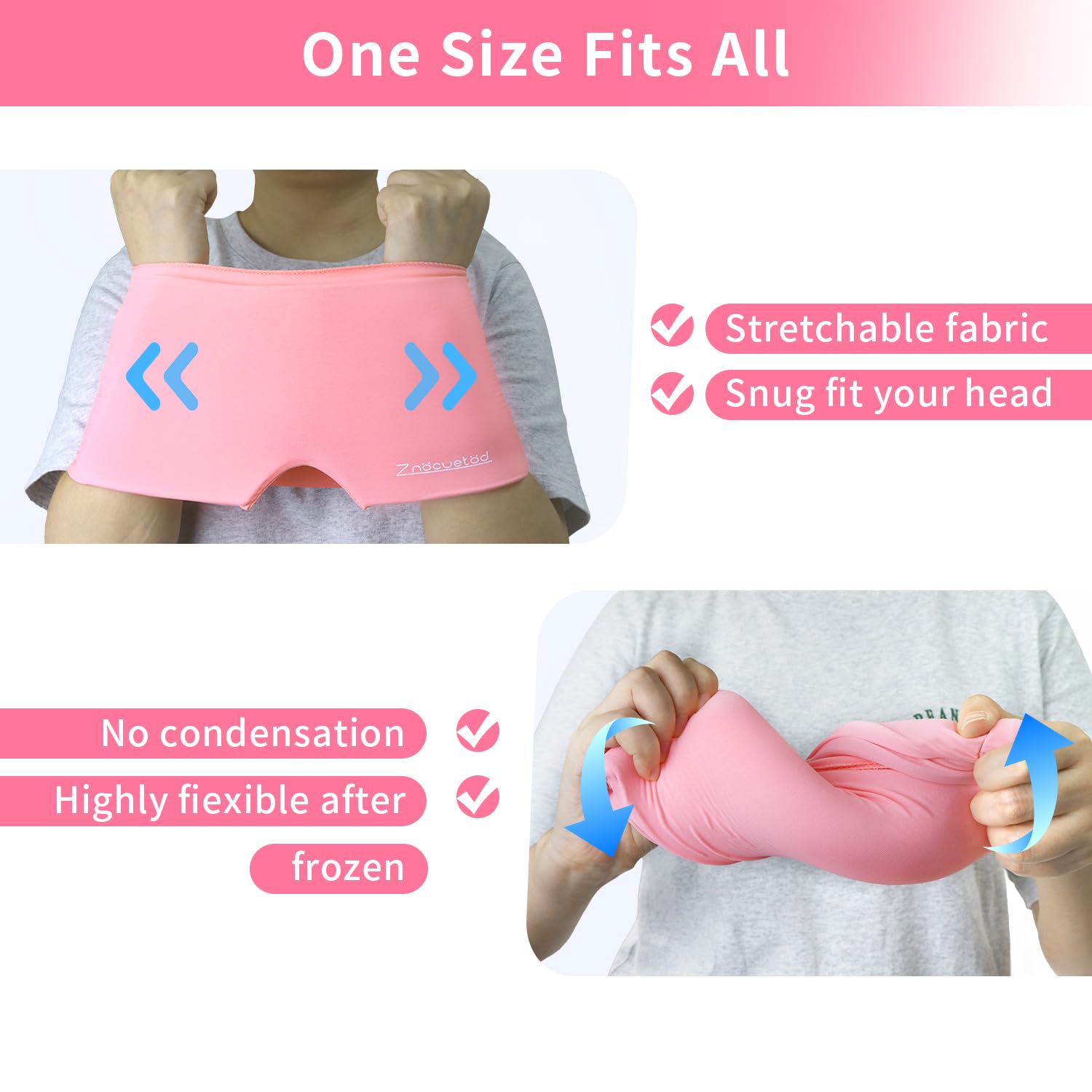 ZNÖCUETÖD Migraine Headache Relief Cap Hat Full Head ice Pack Wrap Cooling Gel Ice Beanie Cold Cap Hot/Cold Compress Therapy for Sinus, Stress, Tension, Head Pain Relief, Women