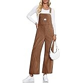 Cicy Bell Womens Corduroy Bib Overalls Casual Adjustable Strap Wide Leg Jumpsuits Baggy Trendy Long Rompers with Pockets