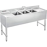 DuraSteel 3 Compartment Sink Commercial Kitchen Sink - NSF Stainless Steel Triple Three Bay Utility with CEC No Lead Faucet - Double Drainboard Restaurant Bar Small Garage Slop Prep Food Truck Large