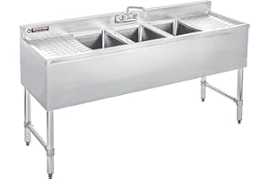 DuraSteel 3 Compartment Sink Commercial Kitchen Sink - NSF Stainless Steel Triple Three Bay Utility with CEC No Lead Faucet - Double Drainboard Restaurant Bar Small Garage Slop Prep Food Truck Large