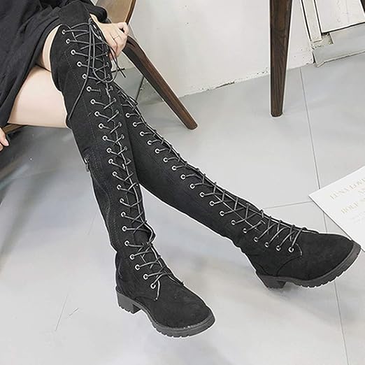 black over the knee boots flat heel