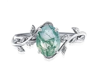 WASEE Natural Moss Agate Ring for Women 925 Sterling Silver Green Moss Agate Engagement Wedding Promise Ring Jewelry Gifts for Women