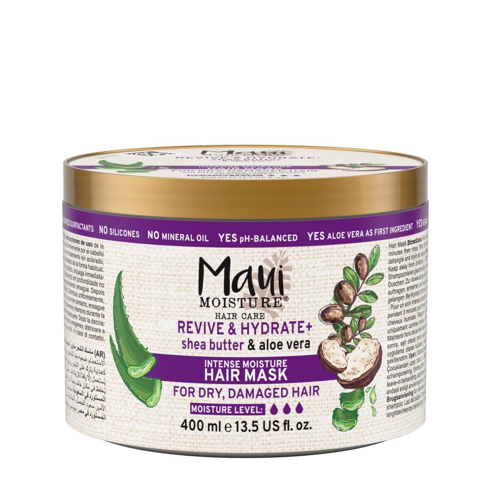 Maui Moisture Hair Care Revive & Hydrate + Shea Butter & Aloe Vera Intense Moisture Hair Mask For Dey and Damaged Hair, 400ml