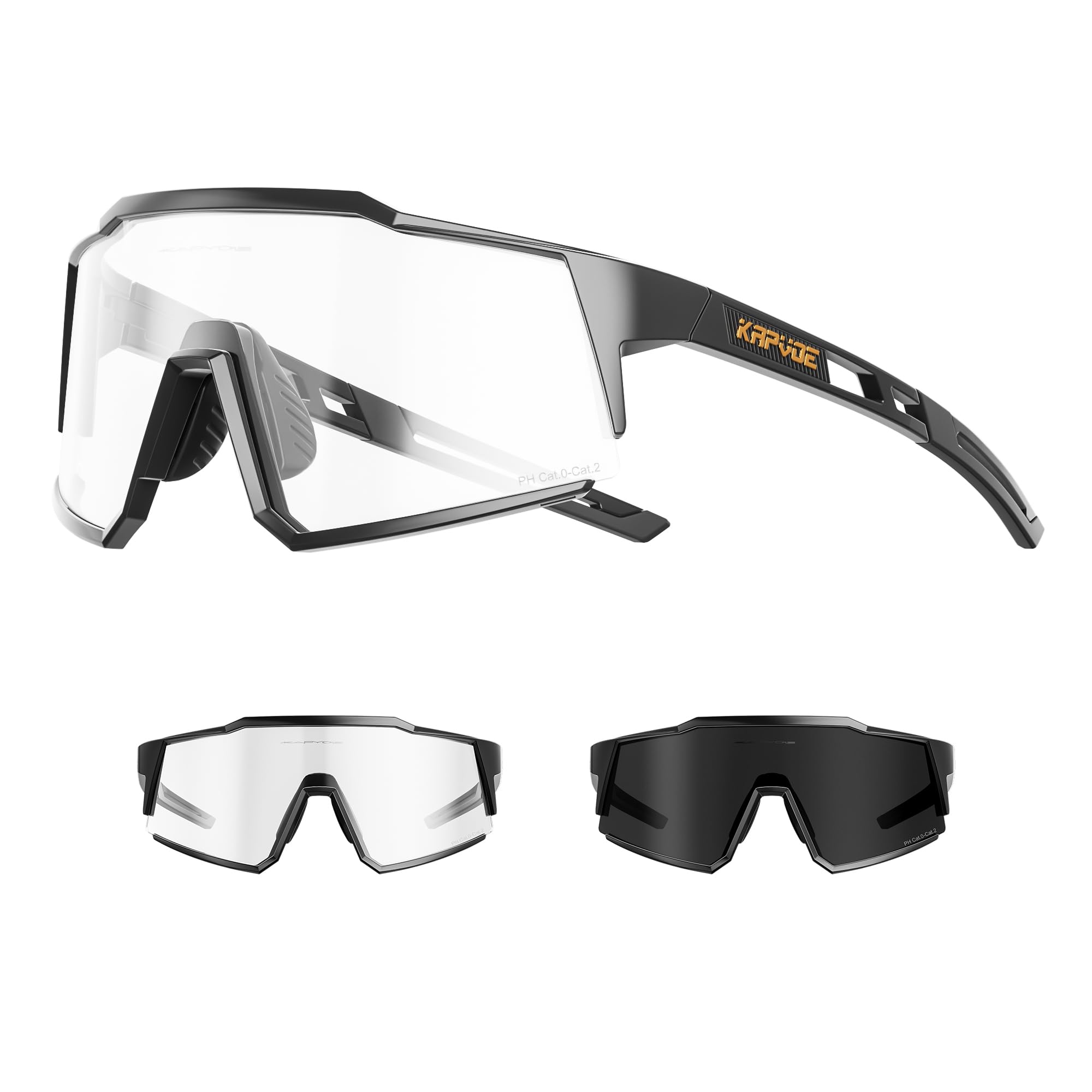KAPVOE Photochromic Cycling Glasses with TR90 Sports Sunglasses Women Men Running Clear MTB Bike Bicycle Accessories Clear Black 04