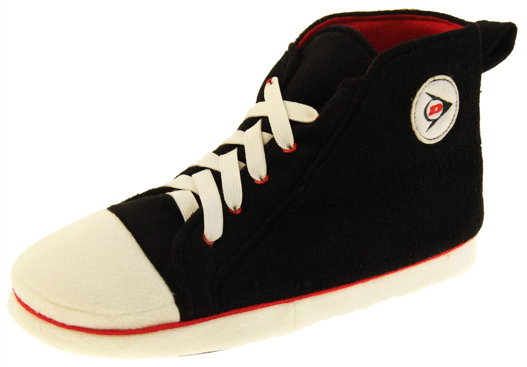 Dunlop Mens High Top Sneaker Warm Fleece Novelty Slippers Trainer Slipper Boots Black Size UK 12-13 (XL)