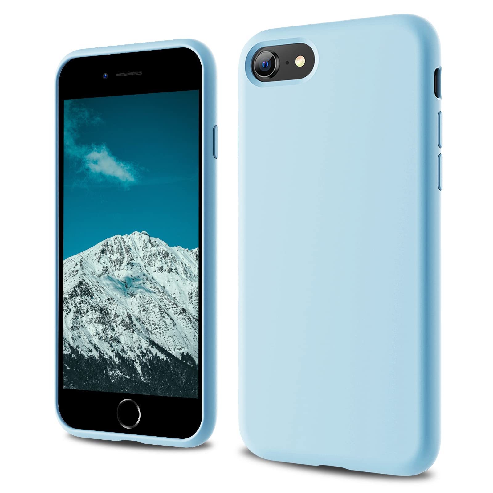 CALOOP Designed for iPhone SE Case 2020/2022, iPhone 8/7 Case, Liquid Silicone Full Body Protective Covered Silky-Soft Anti-Scratch Gel Rubber Slim Shockproof Cover 4.7 inch, Sky Blue — image 1