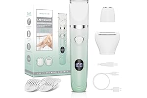 RUIBO Bikini Trimmer for Women, 3-in-1 Painless Electric Razors for Silk Skin, Wet/Dry Body Hair Shaver for Face Nose Eyebrow Arms Armpit Legs Pubic Area, IPX7 Waterproof, Ceramic Blade