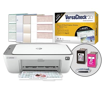 VersaCheck HP Deskjet 2755 MX MICR All-in-One Check Color Printer Gold Check Printing Software Bundle, White (2755MX)