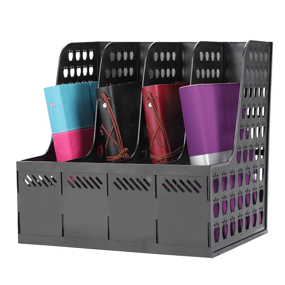 Magazine File Book Holder - Desktop Plastic Document Cabinet Rack- Desktop Organizer - File Rack Display and Storage - Vertical Document Folder for School Office Organization - 4 Compartments