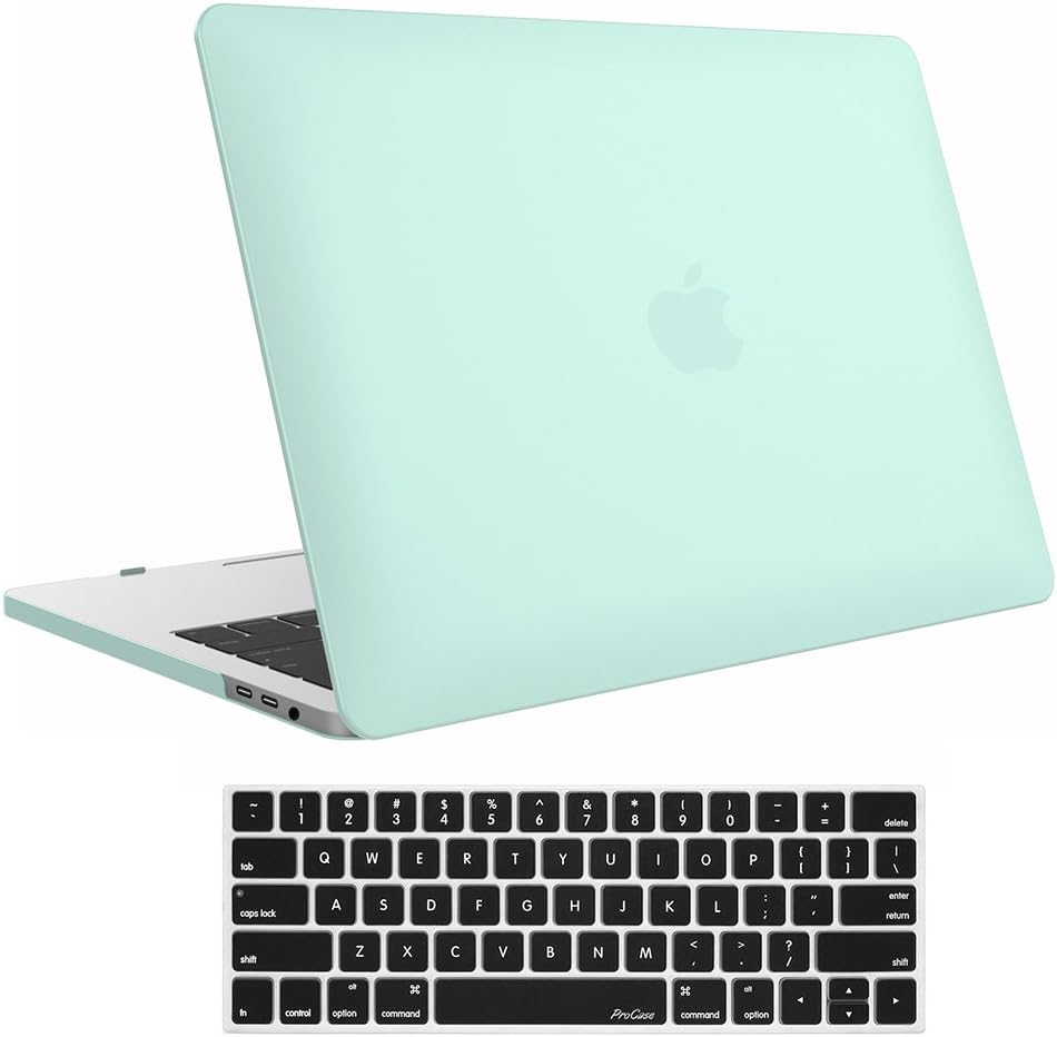 ProCase MacBook Pro 13 Case 2019 2018 2017 2016 Release A2159 A1989 A1706 A1708, Hard Case Shell Cover and Keyboard Skin Cover for MacBook Pro 13 Inch with/Without Touch Bar -Clear Green