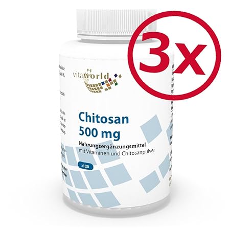 3er Pack Vita World Chitosan 500mg + Vitamine 360 Kapseln Apotheker-Herstellung