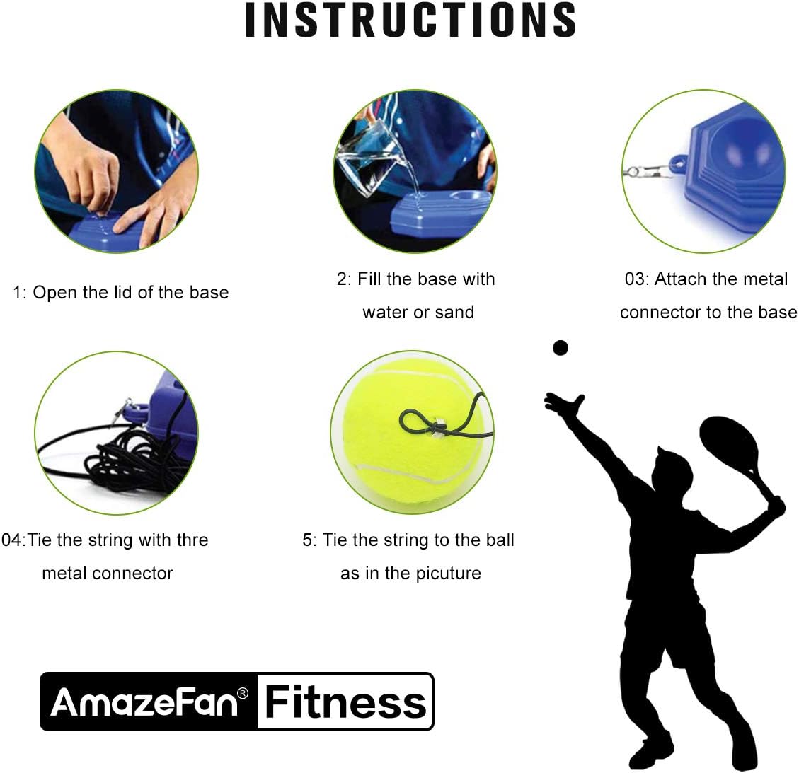 AmazeFan Tennis Trainer Practice Equipment, with 3 Resilient String Rebound Balls Great for Singles Tennis Training, Portable Tennis Training Tool Exercise for Kids Adults Beginners (Blue) : Sports & Outdoors