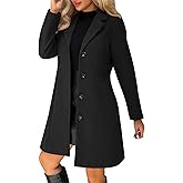 Pea Coats for Women Wool Blend Thicken Stand Collar Trench Coat Single Breasted Casual A-Line Fall Winter Jackets with Pocket