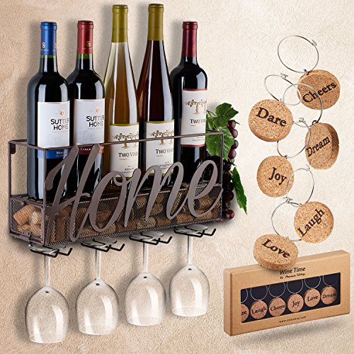 Wall Mounted Wine Rack | Bottle & Glass Holder | Cork Storage