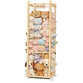 Stuffed Animal Storage, Wood Stuffed Animal Zoo Storage with Brake Wheels, Space Save Toy Organizer, Large Capacity Stuffed A