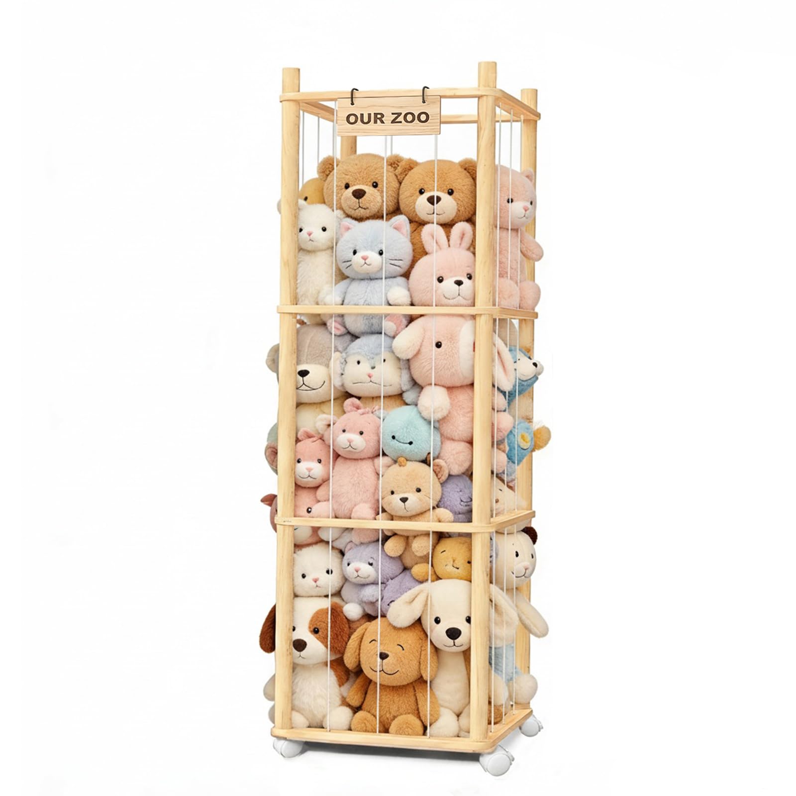 Photo 1 of **MISSING PARTS** Stuffed Animal Storage, Wood Stuffed Animal Zoo Storage with Brake Wheels, Space Save Toy Organizer, Large Capacity Stuffed Animal Holder, Perfect for Nursery Playroom Kidroom Bedroom-54.3 Inch
