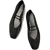 RJYLP Ballet Flats for Women Elastic Strap Mary Jane Flat Slip On Suede Square Toe Comfort Cute Dress Ballerina Shoes