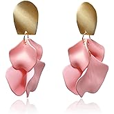 T-ztoss Red Rose Petal Dangle Earrings for Women Acrylic Tiered Matte Flower Earrings Large Floral Statement Earrings Summer Beach Holiday