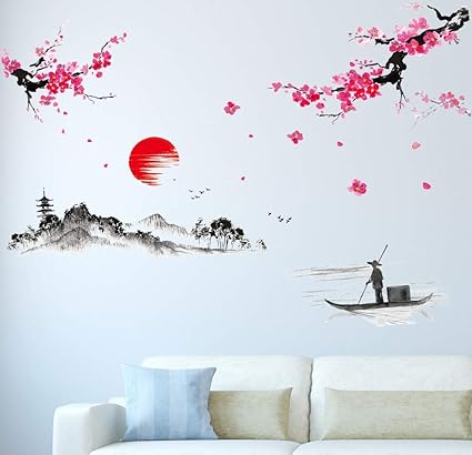 Amazon Brand - Solimo Wall Sticker for Living Room (The Lake & The Mountains, Ideal Size on Wall - 200 cm x 150 cm)