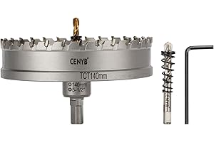 CENYB 5-1/2" (140mm) Tungsten Carbide Tipped Hole Saw with 2Pcs Titanium-Plated Pilot Drill Bits for Hard Metal,Stainless Steel,Iron,Aluminum Alloy,Wood and Plastic