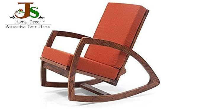 Strata Furniture Wooden Brown Rocking Chair for Living Room - Mohogany with Cushions Orange