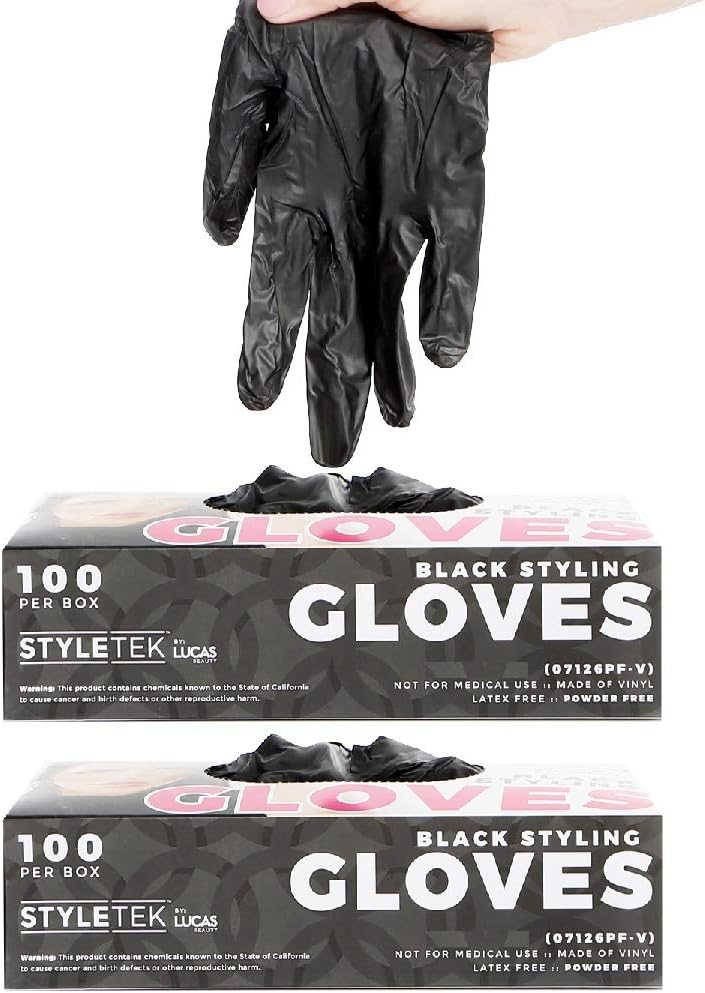 STYLETEK Powder/Latex Free Vinyl Black Medium Gloves HC-07126PF-V (2 Pack)