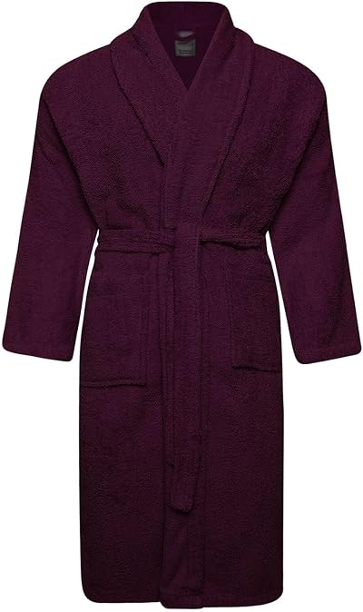 Adore Home 100% Cotton Terry Towelling Shawl Collar Bathrobe Large Aubergine