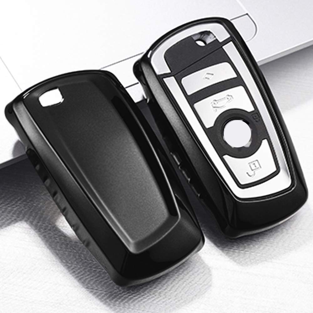 QBUC Car Key Cover for BMW 1/2/3/4/5/6/7 Series and X3 X4 M2 M3 M4 M5 M6, TPU Anti-dust Protection, Black