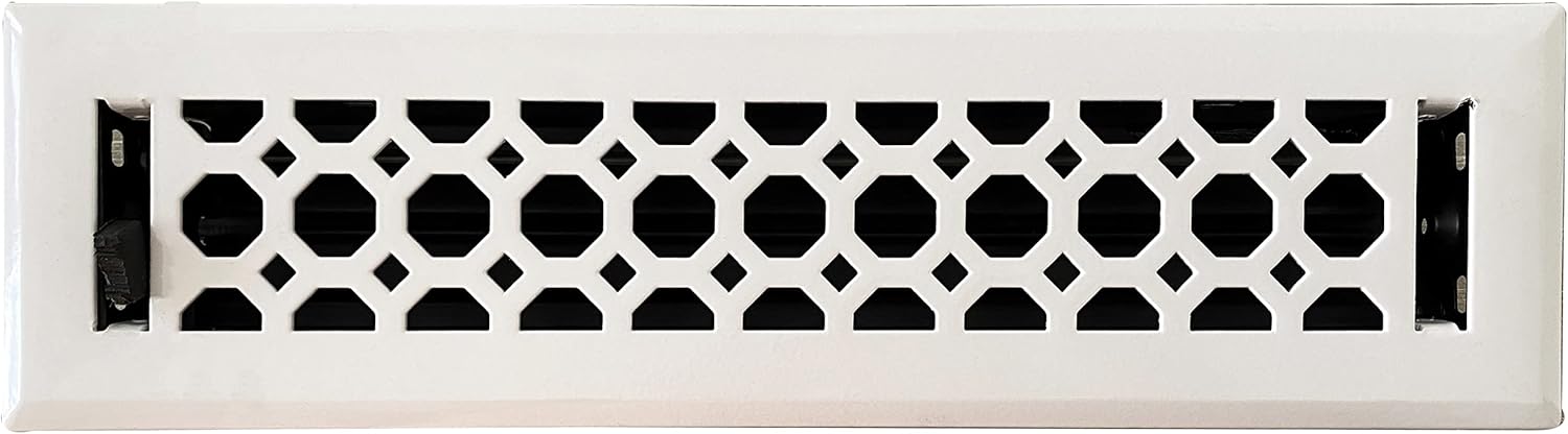 Registers, Grilles & Vents - Empire Register Co, Vent Cover - 2x12 inch, Honeycomb Design, White Finish, Heavy Duty Floor Vent Covers, Metal Damper Attached. Vent Covers for Home Floor only.