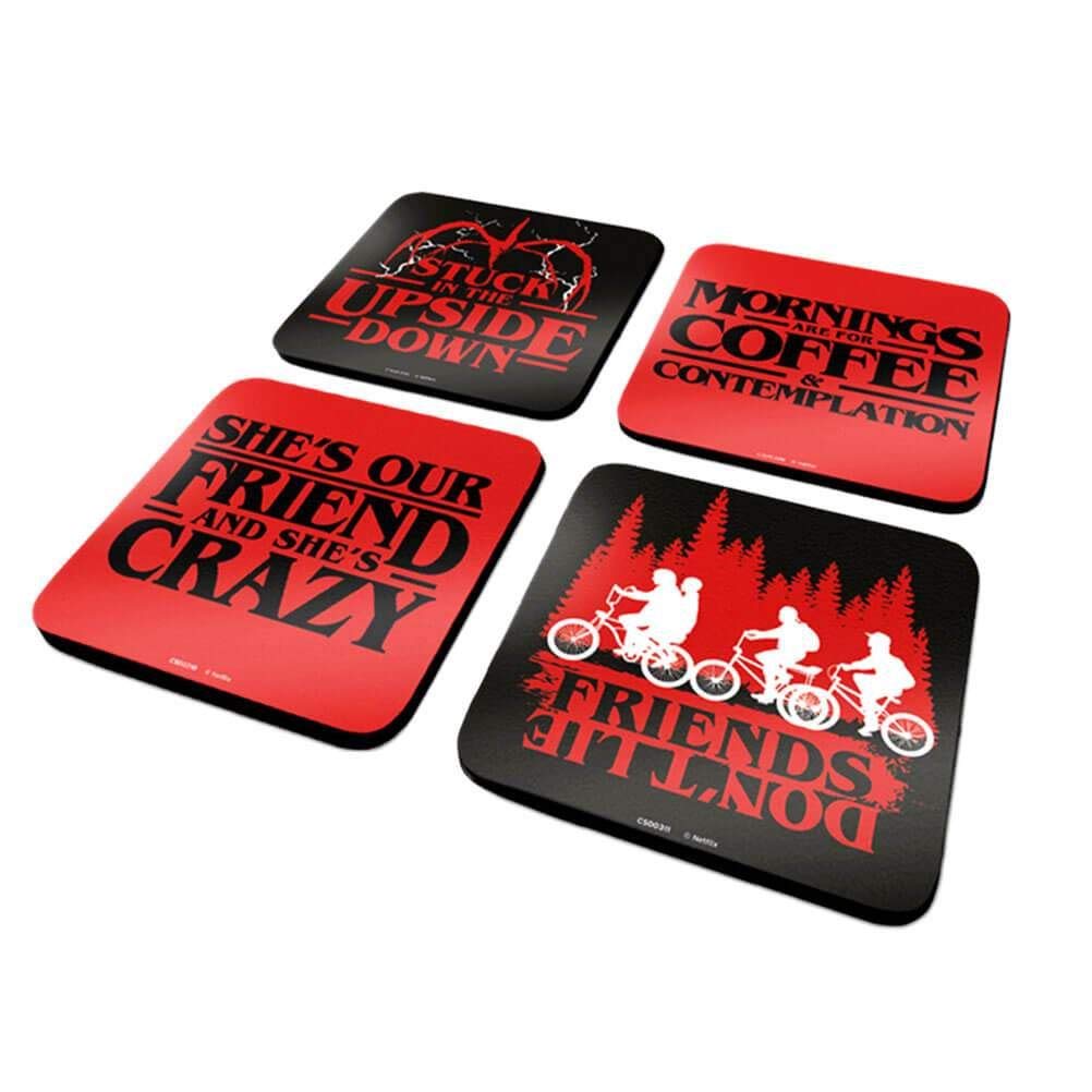 Pyramid International Stranger Things CSP0025 Cork Coasters Set of 4, Red, Black, White