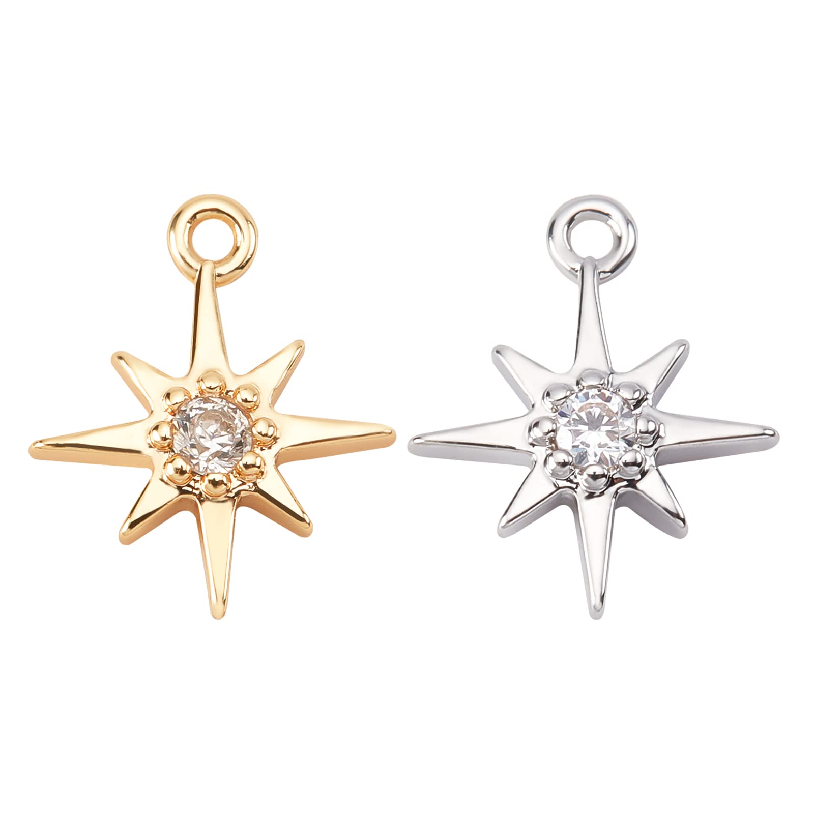 BENECREAT 16PCS 18K Gold Plated Star Cubic Zirconia Pendant Gold/Platinum Star Brass Links Connectors Pendant for Bracelet Necklace Jewelry Making