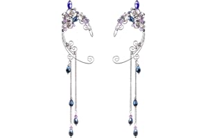 Elf Ear Cuffs, OwMell Handcraft Silver Pointed Fairy Elven Cosplay Fantasy Costume Bridal Wedding Earrings for Non Pierced Ears