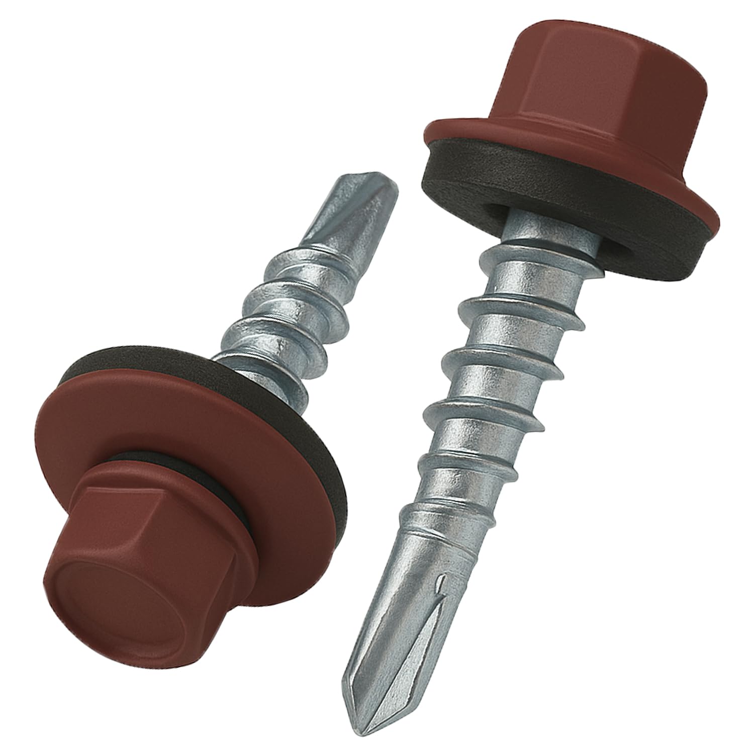 4.8 mm x 25 mm Roofing Screws, Hex Head Self-Drilling Color (RAL 3009 Oxide Red) Roof Screws with EPDM Sealed Washer, Rust Proof Zinc Plated Hardened Coarse Threads Screw for Outdoor Use (50 pcs) — image 1