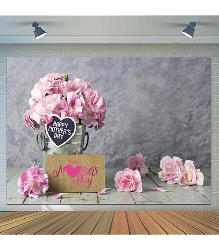 CHAIYA Fotohintergrund 'Happy Mother's Day' – Rosa Blumendeko, 3x2,4 M, Für Partys & Fotografie