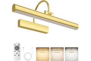 Bridika Picture Light for Wall with Remote, Rechargeable Battery Operated Picture Light, 3 Color Modes and Dimmable Classic Art Lights for Paintings, Gallery, Bedroom, Bathroom with Timer Gold 1