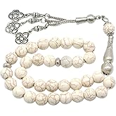 Islamic Tasbih 33 Beads 10mm Turquoise Prayer Beads Misbaha Muslim Tasbeeh Rosary for Dhikr Meditation Spiritual Gift for Ramadan Eid Men Women (White)