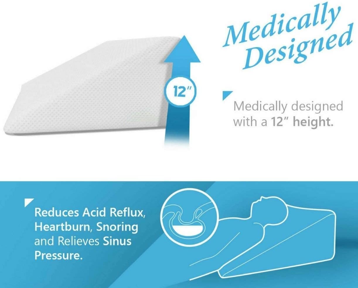 Cushy Form Bed Wedge Pillow - 1.5 Inch Memory Foam Top (25 x 24 x 12 Inches) Best for Sleeping, Reading, Rest or Elevation - Breathable and Washable Cover (12 Inch Wedge, White): Health & Personal Care