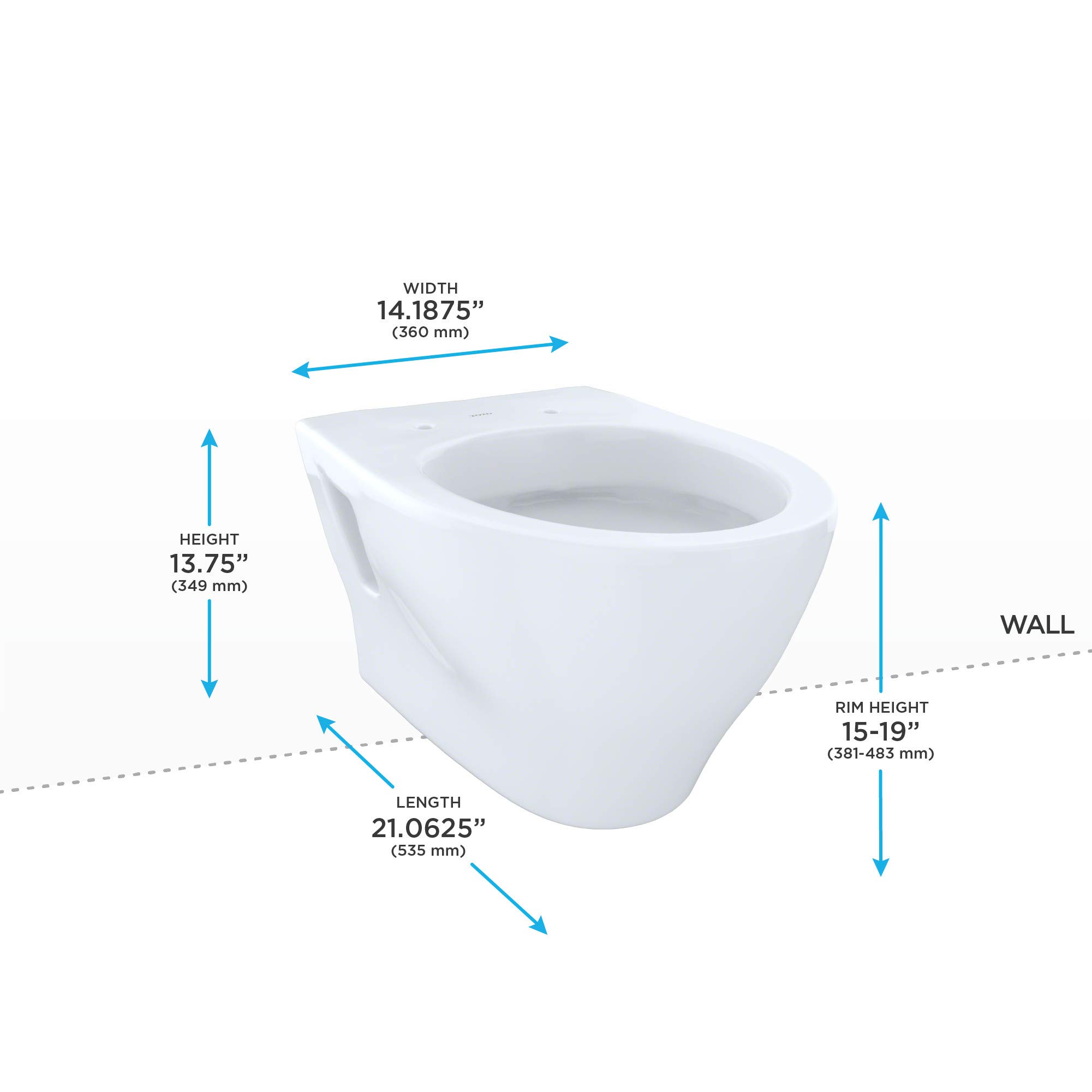 Toto CT418FGNo.01 Aquia WallHung DualFlush Toilet, 1.6GPF and 0.9