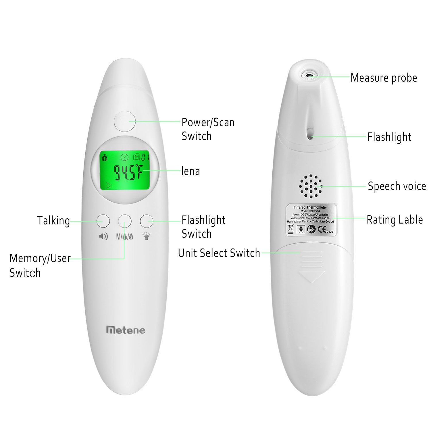 Metene Medical Forehead and Ear Thermometer for Fever, NonContact