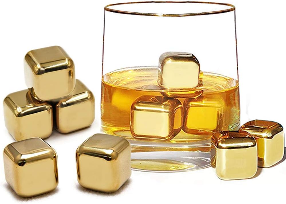 FLOW Barware Metal Whiskey Stones, Gold, 2.7 cm x 2.7 cm