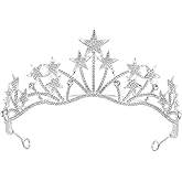 minkissy Rhinestone Star Crown Headband Bridal Wedding Hair Accessory for Bride Bridesmaid Elegant Headdress Party Decoration