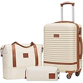 Coolife Suitcase Set 3 Piece Luggage Set Carry On Travel Luggage TSA Lock Spinner Wheels Hardshell Lightweight Luggage Set(White, 3 piece set (DB/TB/20))