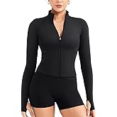 YEOREO Women Full Zip Workout Jacket with Pockets Thumb Hole Long Sleeve Athletic Cropped Jackets Gym Yoga Top