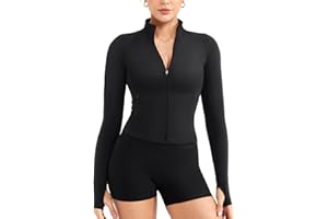 YEOREO Women Full Zip Workout Jacket with Pockets Thumb Hole Long Sleeve Athletic Cropped Jackets Gym Yoga Top