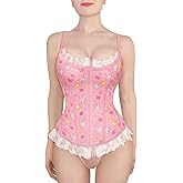 Littleforbig Women's Strap Lace Up Boned Overbust Corset Bustier Bodyshaper Top - Cottagecore Usagi Corset